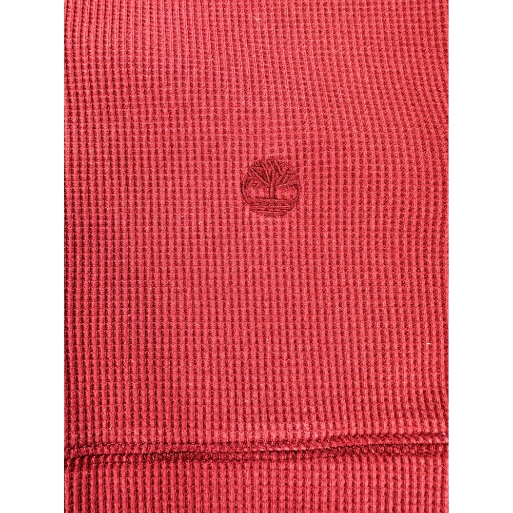 Timberland Mens Henley Shirt Large Red Waffle Knit Thermal Long Sleeve L - Picture 2 of 6